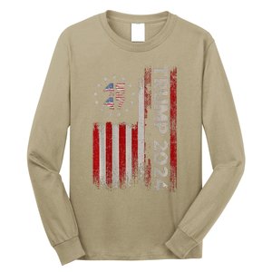 Trump 2024 President 45 And 47 American Flag Trump 2024 Back Long Sleeve Shirt