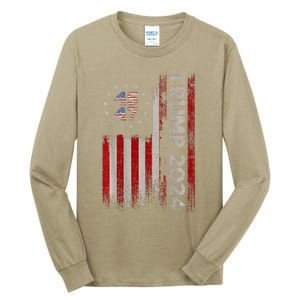 Trump 2024 President 45 And 47 American Flag Trump 2024 Back Tall Long Sleeve T-Shirt