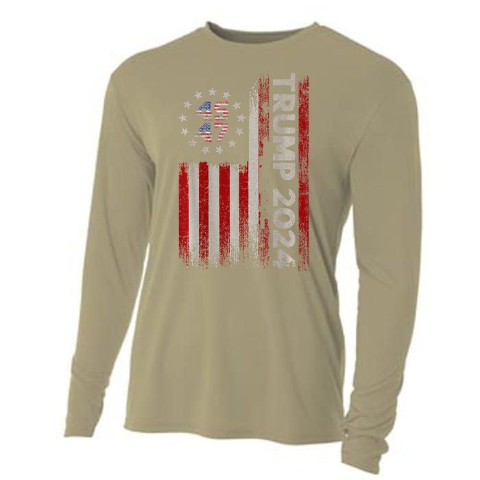 Trump 2024 President 45 And 47 American Flag Trump 2024 Back Cooling Performance Long Sleeve Crew