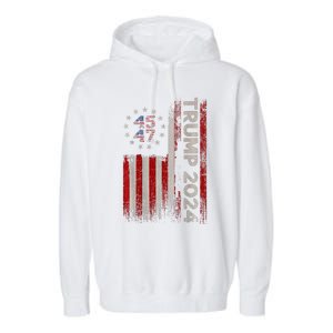 Trump 2024 President 45 And 47 American Flag Trump 2024 Back Garment-Dyed Fleece Hoodie