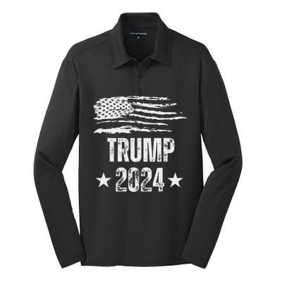 Trump 2024 Pro Trump American Flag Silk Touch Performance Long Sleeve Polo