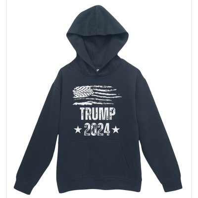 Trump 2024 Pro Trump American Flag Urban Pullover Hoodie