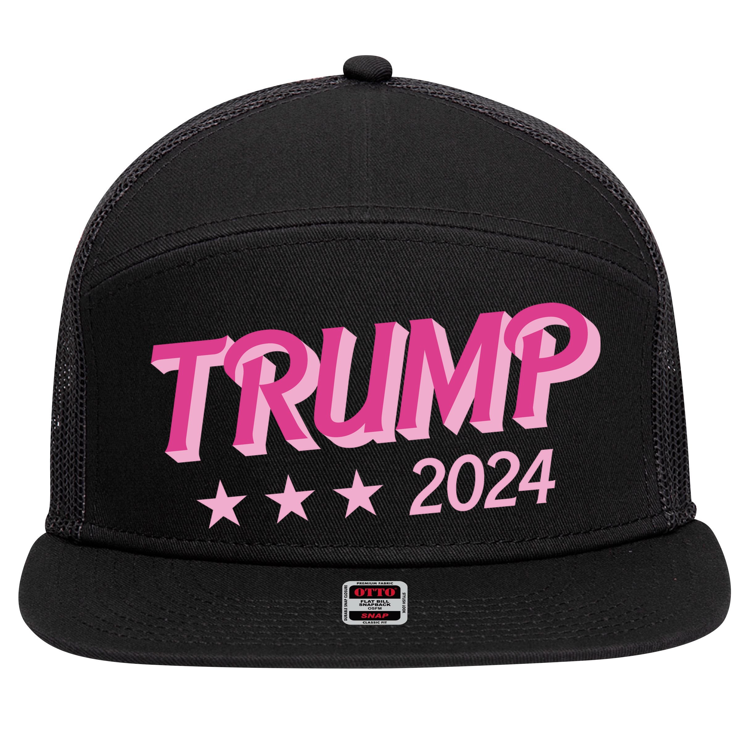 Trump Pink Donald Trump 2024 US Election Pink Girly 7 Panel Mesh Trucker Snapback Hat