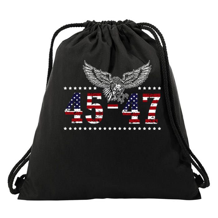 Trump 2024 President 45 and 47 American Flag Trump 2024 Drawstring Bag