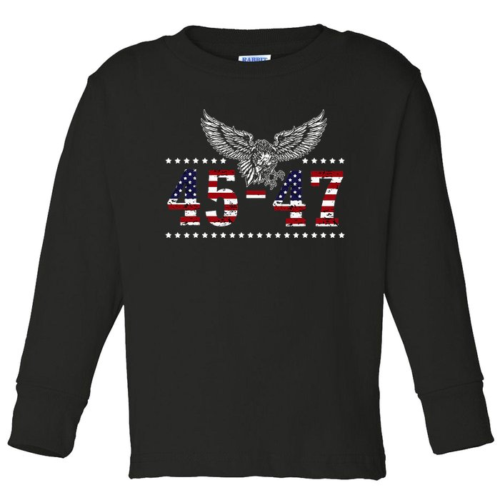 Trump 2024 President 45 and 47 American Flag Trump 2024 Toddler Long Sleeve Shirt