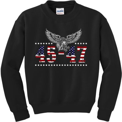 Trump 2024 President 45 and 47 American Flag Trump 2024 Kids Sweatshirt