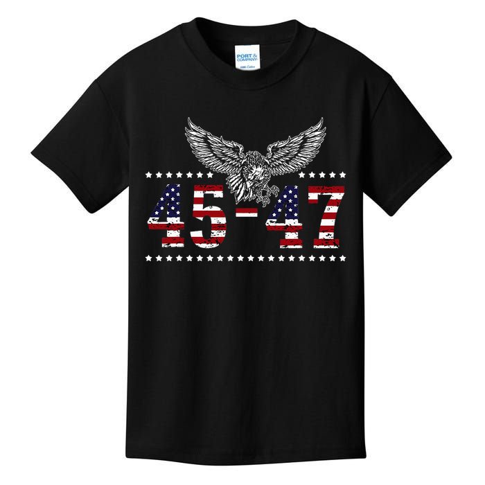 Trump 2024 President 45 and 47 American Flag Trump 2024 Kids T-Shirt