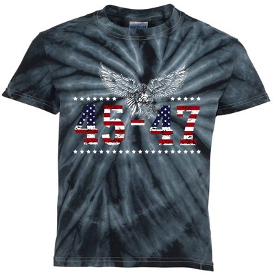 Trump 2024 President 45 and 47 American Flag Trump 2024 Kids Tie-Dye T-Shirt