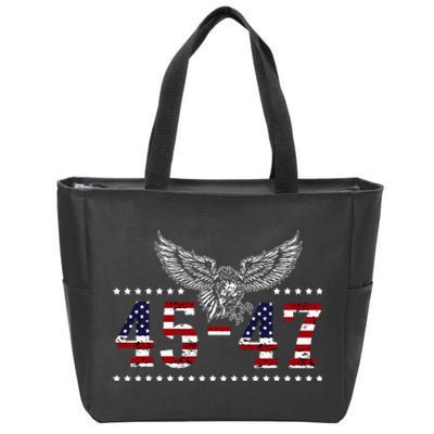 Trump 2024 President 45 and 47 American Flag Trump 2024 Zip Tote Bag