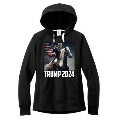 Trump 2024 Patriotic America Horse Usa Flag Women's Fleece Hoodie