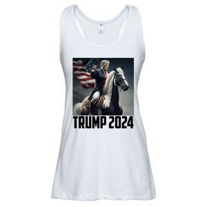 Trump 2024 Patriotic America Horse Usa Flag Ladies Essential Flowy Tank