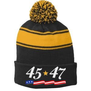 Trump 2024 President 45 47 Stripe Pom Pom Beanie