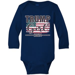 Trump 2024 Pro Trump Supporter Leopard Print Funny Gift Baby Long Sleeve Bodysuit