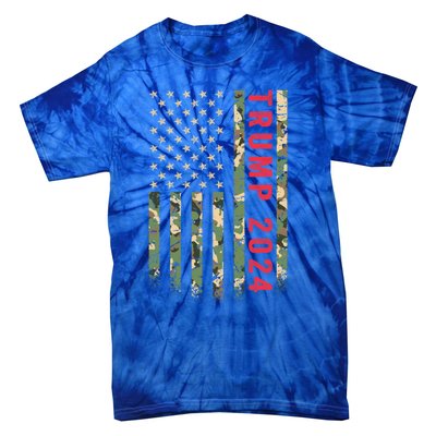 Trump 2024 President American Flag Camouflage Camo Veteran Cool Gift Tie-Dye T-Shirt