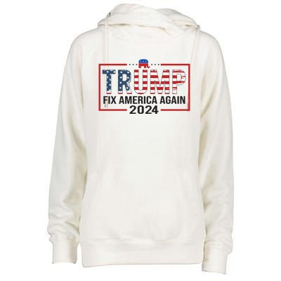 Trump 2024 President Fix America / Presidential Election Cool Gift Womens Funnel Neck Pullover Hood