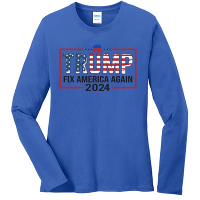 Trump 2024 President Fix America / Presidential Election Cool Gift Ladies Long Sleeve Shirt