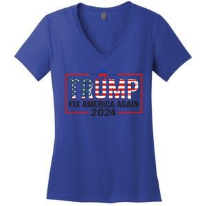 Trump 2024 President Fix America / Presidential Election Cool Gift Women's V-Neck T-Shirt