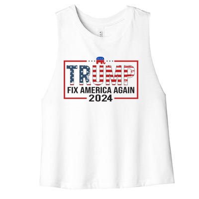 Trump 2024 President Fix America / Presidential Election Cool Gift Women's Racerback Cropped Tank