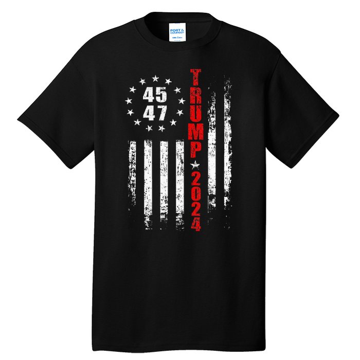 Trump 2024 President 45 47 Vintage American Flag Pro Trump Tall T-Shirt