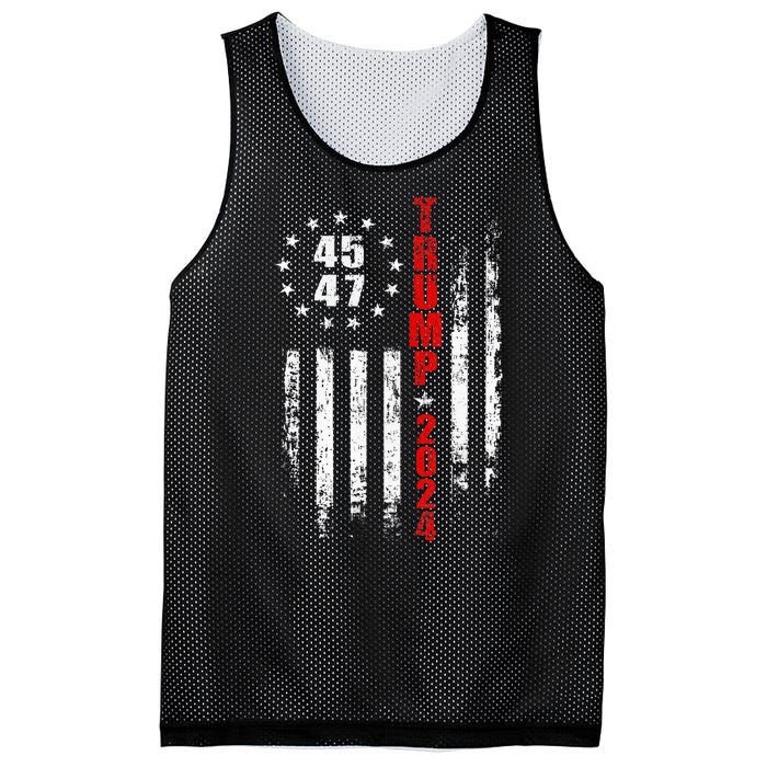 Trump 2024 President 45 47 Vintage American Flag Pro Trump Mesh Reversible Basketball Jersey Tank