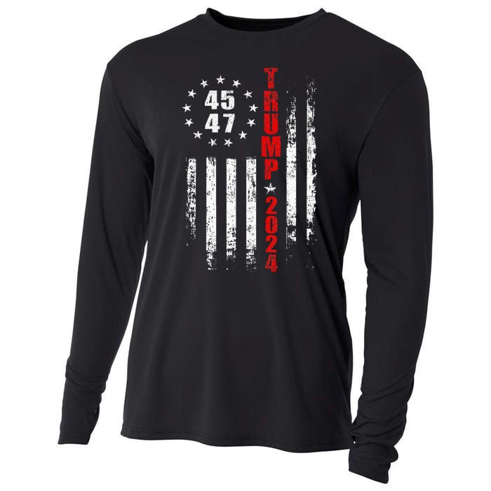 Trump 2024 President 45 47 Vintage American Flag Pro Trump Cooling Performance Long Sleeve Crew