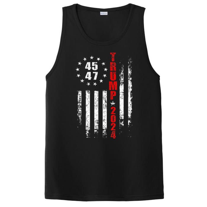 Trump 2024 President 45 47 Vintage American Flag Pro Trump PosiCharge Competitor Tank