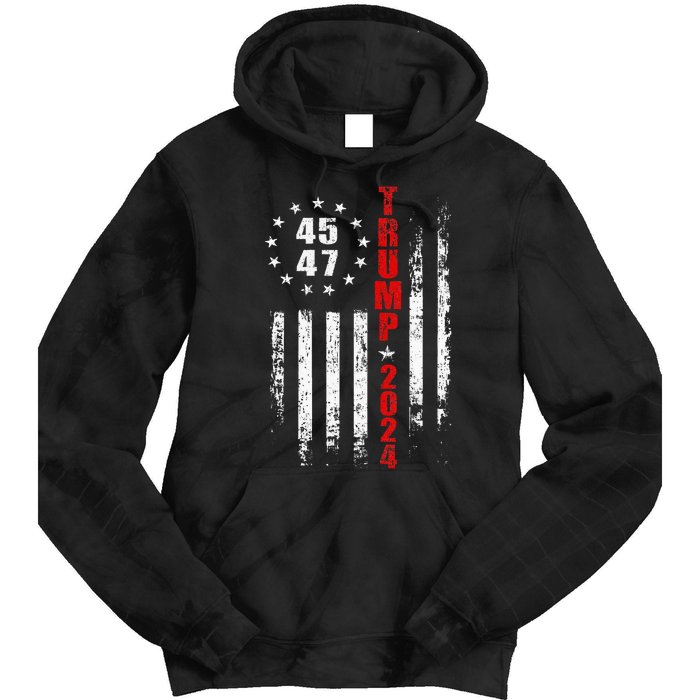 Trump 2024 President 45 47 Vintage American Flag Pro Trump Tie Dye Hoodie