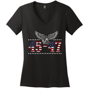 Trump 2024 President 45 And 47 American Flag Trump 2024 Women's V-Neck T-Shirt