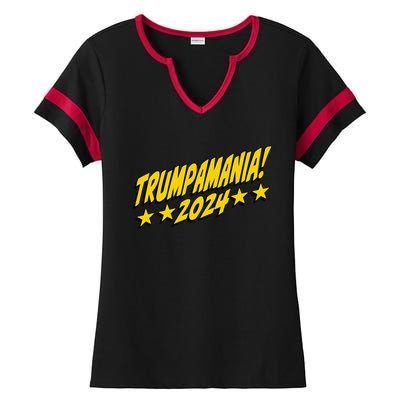 Trumpamania 2024 President Trump Fun Election Ladies Halftime Notch Neck Tee