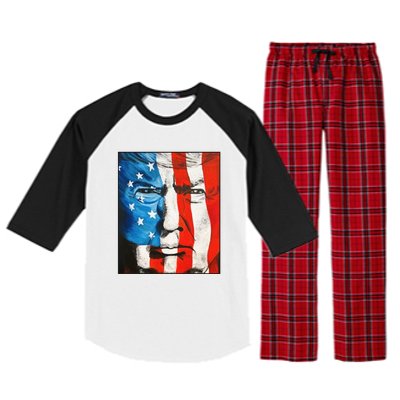 Trump 2024 Patriotic Flag Facepaint Donald Trump 4th Of July Raglan Sleeve Pajama Set