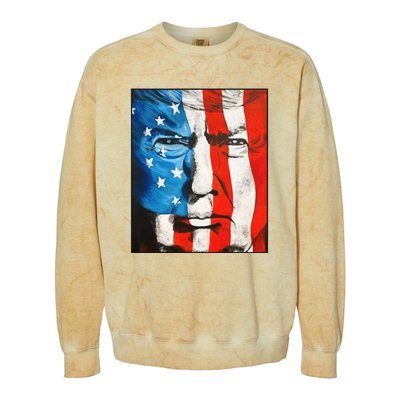 Trump 2024 Patriotic Flag Facepaint Donald Trump 4th Of July Colorblast Crewneck Sweatshirt