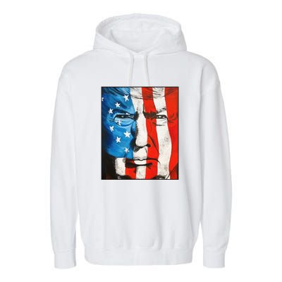 Trump 2024 Patriotic Flag Facepaint Donald Trump 4th Of July Garment-Dyed Fleece Hoodie