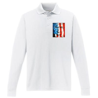 Trump 2024 Patriotic Flag Facepaint Donald Trump 4th Of July Performance Long Sleeve Polo