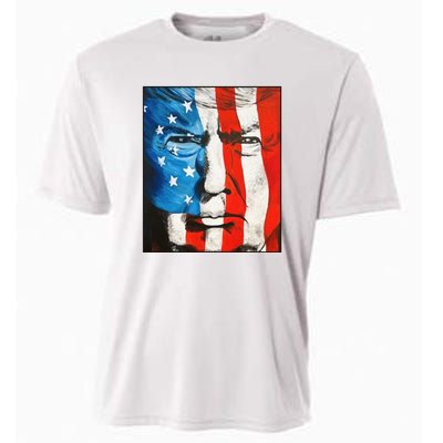 Trump 2024 Patriotic Flag Facepaint Donald Trump 4th Of July Cooling Performance Crew T-Shirt