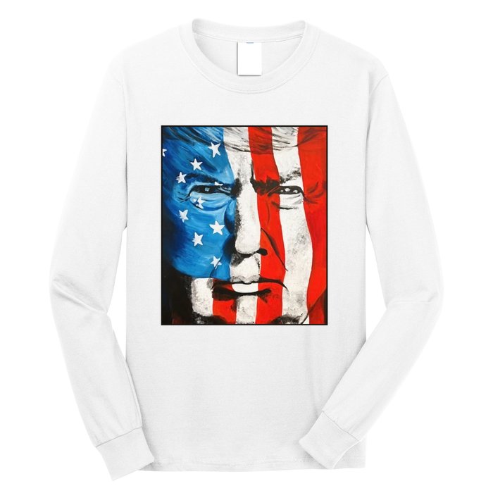 Trump 2024 Patriotic Flag Facepaint Donald Trump 4th Of July Long Sleeve Shirt