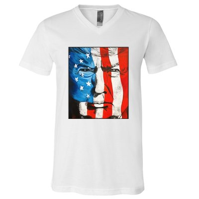 Trump 2024 Patriotic Flag Facepaint Donald Trump 4th Of July V-Neck T-Shirt