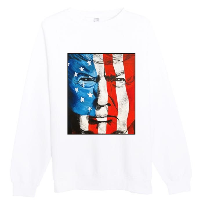 Trump 2024 Patriotic Flag Facepaint Donald Trump 4th Of July Premium Crewneck Sweatshirt