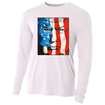 Trump 2024 Patriotic Flag Facepaint Donald Trump 4th Of July Cooling Performance Long Sleeve Crew