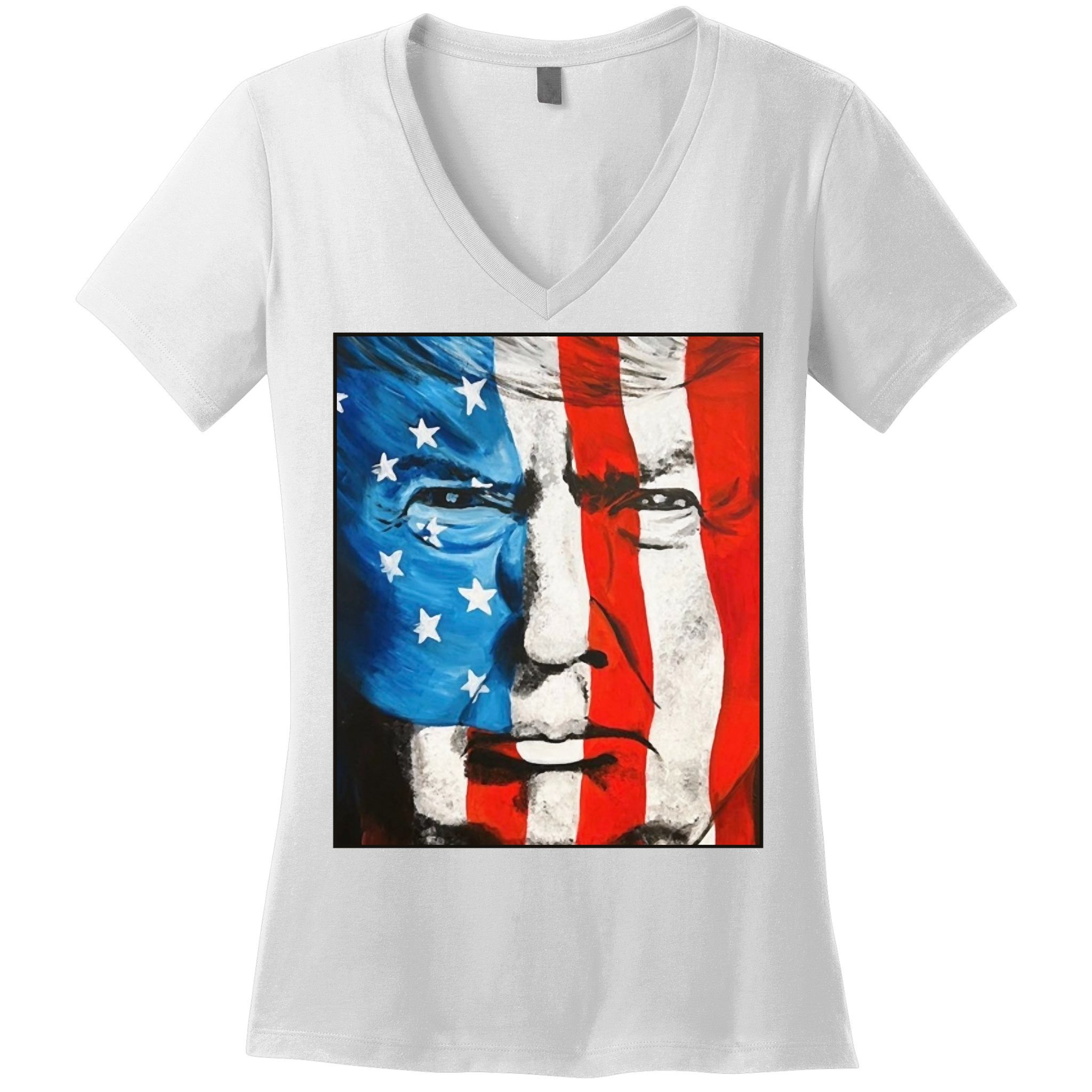 Trump 2024 Patriotic Flag Facepaint Donald Trump 4th Of July Women's V-Neck T-Shirt