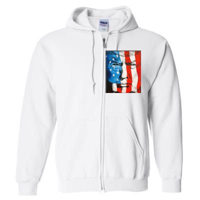 Trump 2024 Patriotic Flag Facepaint Donald Trump 4th Of July Full Zip Hoodie