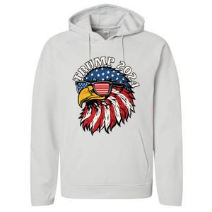 Trump 2024 Patriotic Eagle Sunglasses American Flag Performance Fleece Hoodie