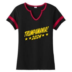 Trumpamania 2024 President Trump Fun Election Design Ladies Halftime Notch Neck Tee