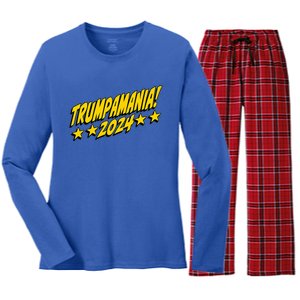 Trumpamania 2024 President Trump Fun Election Design Women's Long Sleeve Flannel Pajama Set 