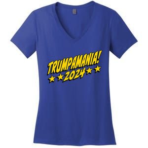 Trumpamania 2024 President Trump Fun Election Design Women's V-Neck T-Shirt