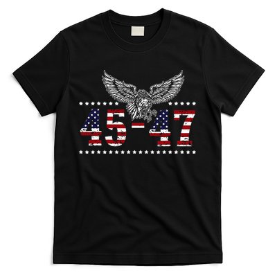 Trump 2024 President 45 And 47 American Flag Trump 2024 T-Shirt