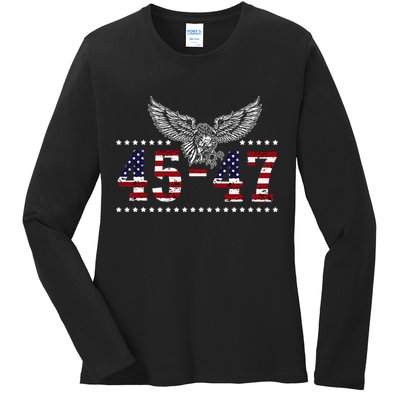 Trump 2024 President 45 And 47 American Flag Trump 2024 Ladies Long Sleeve Shirt