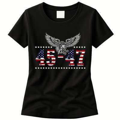 Trump 2024 President 45 And 47 American Flag Trump 2024 Womens T-Shirt