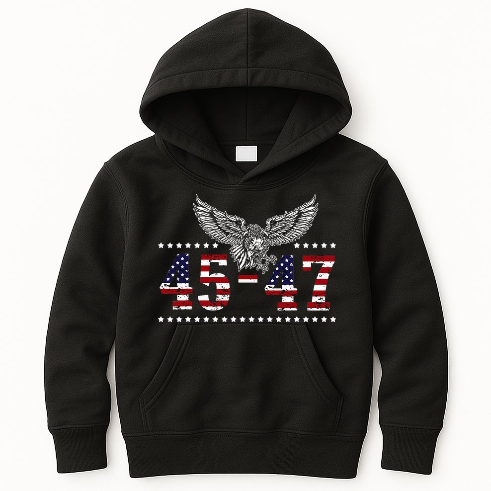 Trump 2024 President 45 And 47 American Flag Trump 2024 Kids Hoodie