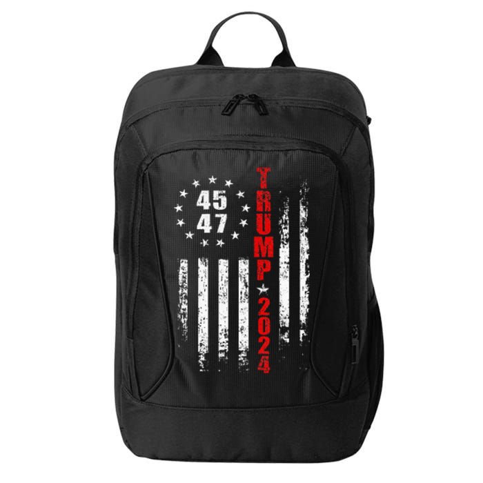 Trump 2024 President 45 47 Vintage American Flag Pro Trump City Backpack