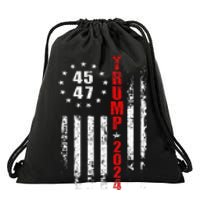 Trump 2024 President 45 47 Vintage American Flag Pro Trump Drawstring Bag